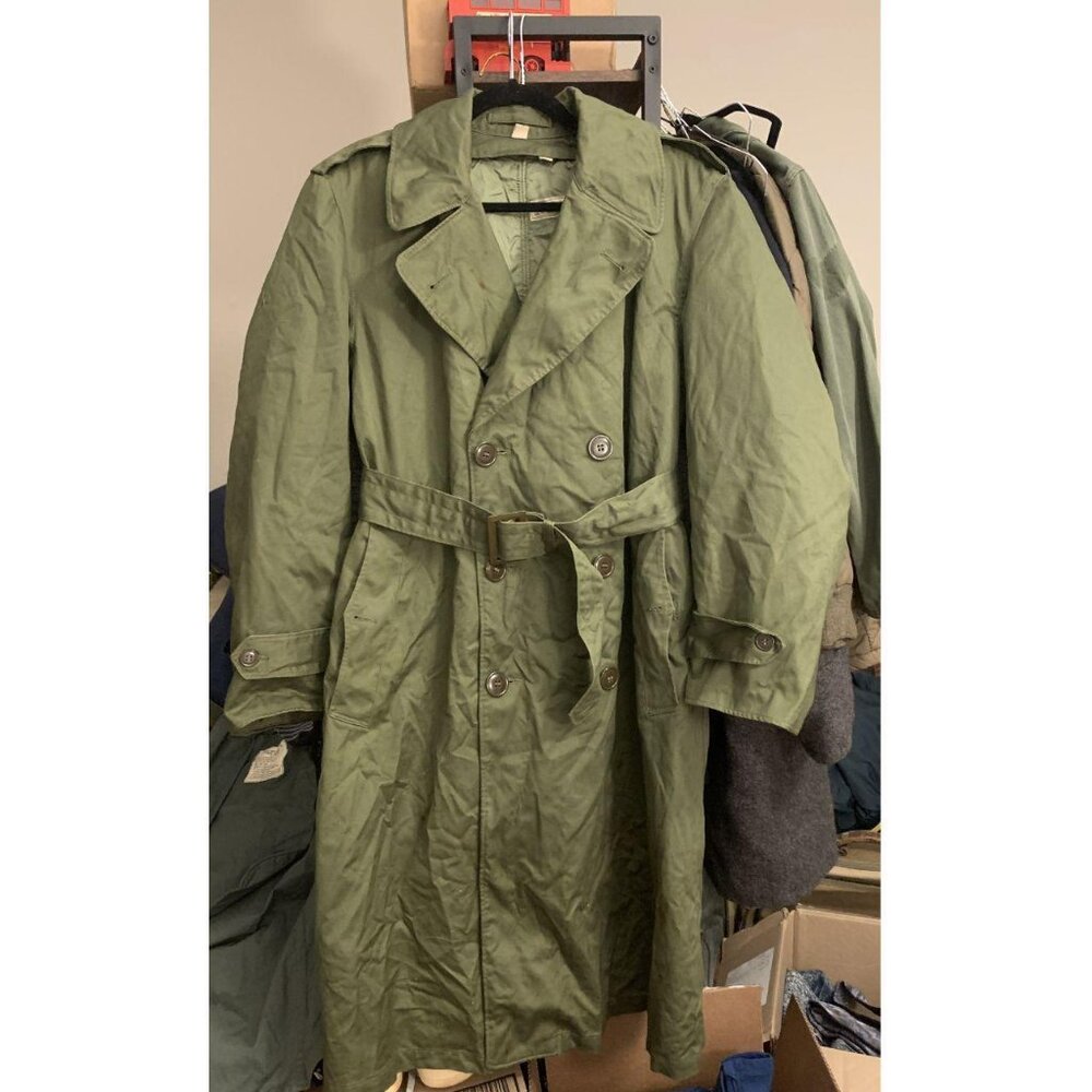Vintage 1950's OG-107 Olive Green Korean War Sateen Double Breasted Overcoat